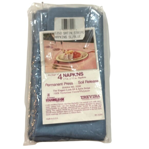 VTG Trevira 5350 Satin Stripe Napkins 17" X 17" Blue Permanent-Press Polyester 4 - Picture 1 of 7